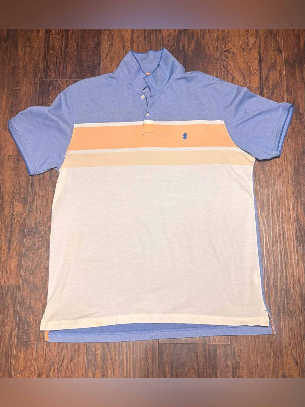 Izod Men’s XL Colorblock Polo in Light Blue, Peach & Cream